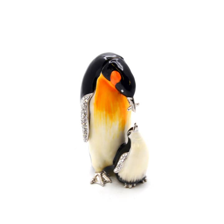 Jeweled Penguin with Baby Trinket Box. Hand Crafted for wholesale by Ciel Collectables