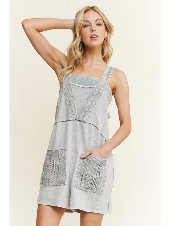 J.Her - Wholesale Romper - Women's - MineralWashed Lace Boho Spring Romper HR6404