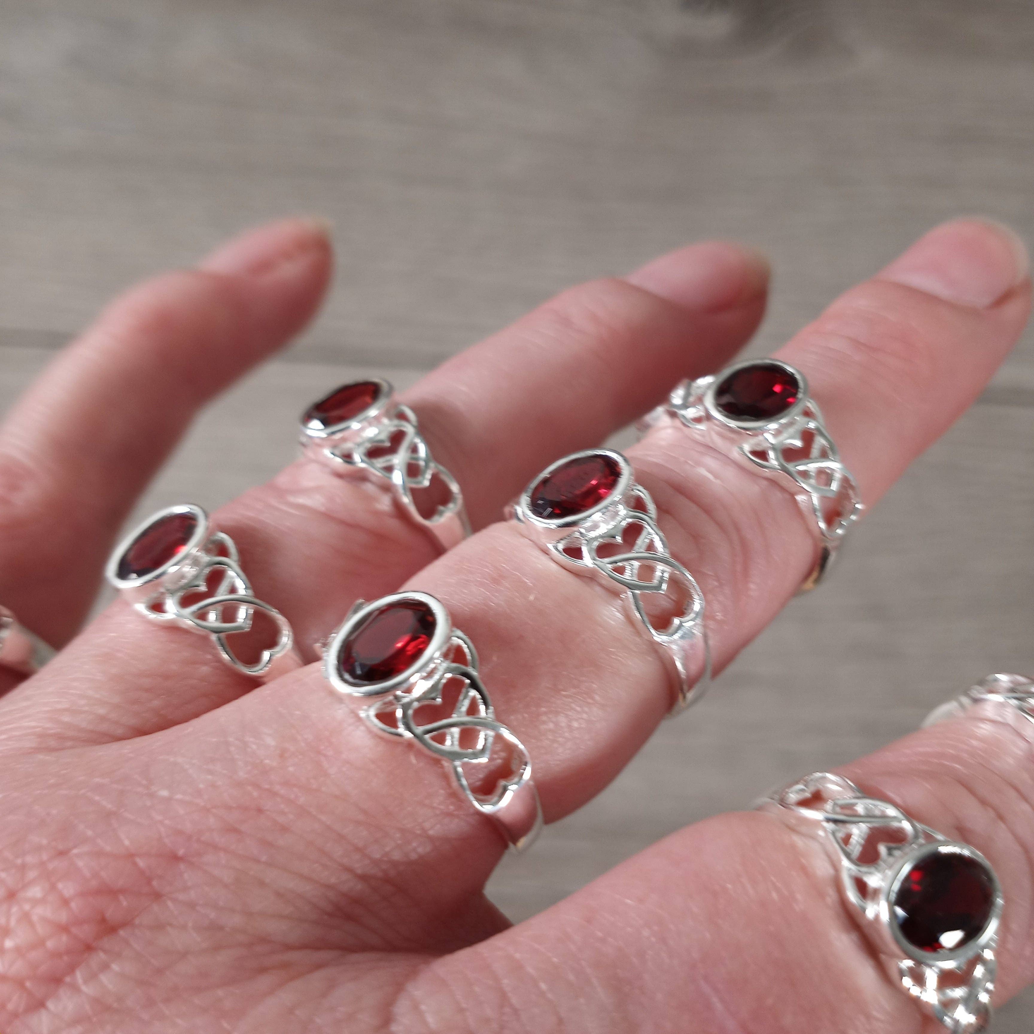 Keystone Crystals - Wholesale Single Stone/Solitaire Ring - Gemstone Ring Sterling Silver 925 Double Heart Band3