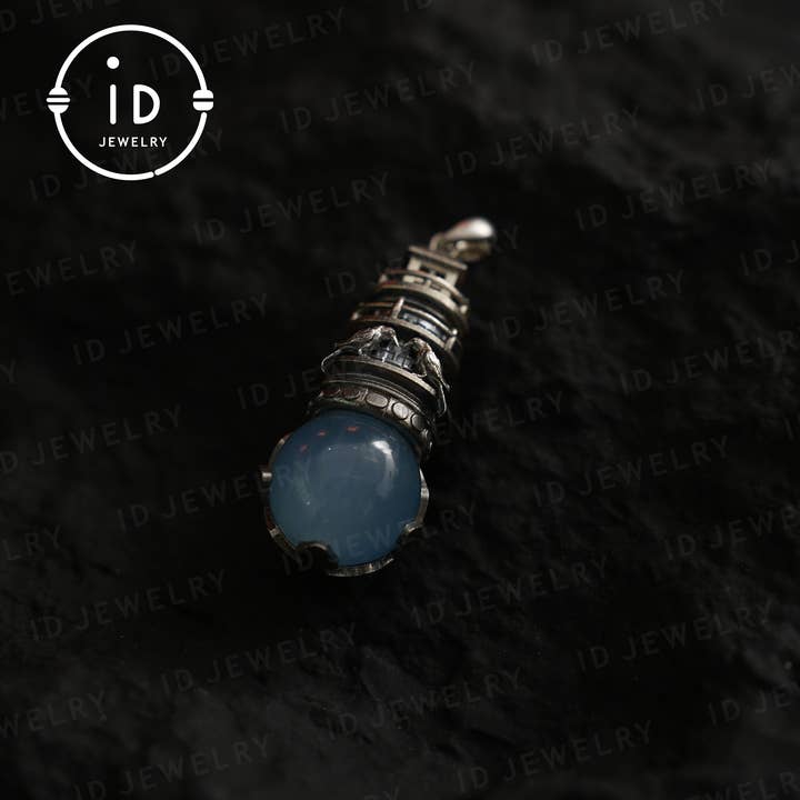 idjewelry – wholesale Individual charm/pendant – Handmade Lighthouse Pendant | Gothic Amulet with Aquamarine | Mystic Ravens | Magical Protection Jewelry | Vintage Fantasy Style3