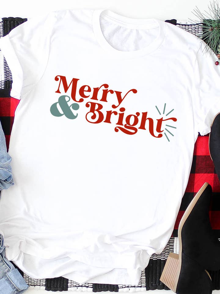 Kissed Apparel - Wholesale Screen Printed T-Shirt - Women's - Merry and Bright Christmas Holiday Festive Tee3