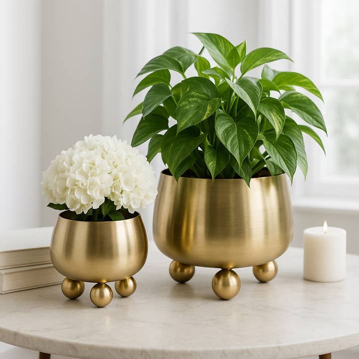 Sagebrook Home - Wholesale Plant Pot - Planters Set of 2 - Gold Metal Round with Ball Feet, 9/11 in