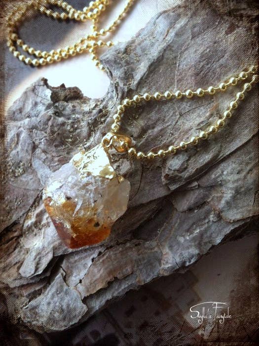 Ruwe Citrien En Gouden Ketting - Citrien voor wholesale door SIBYLLADELPHICA