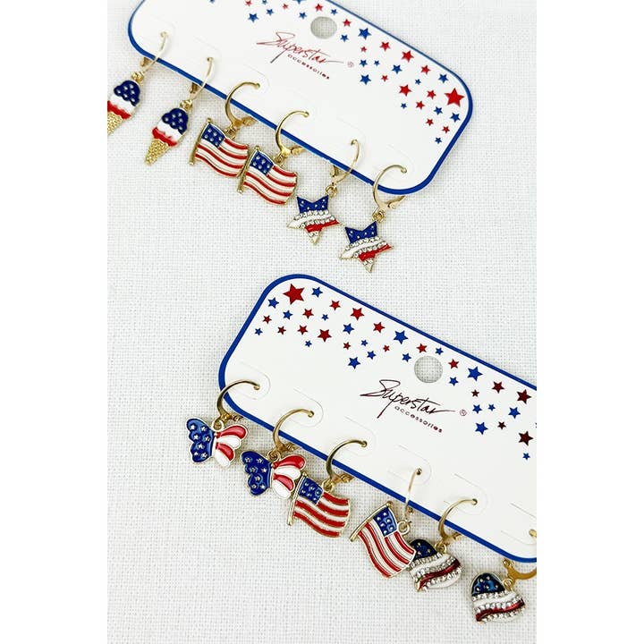 MIX COLOR 4TH OF JULY Huggie Earrings for wholesale on Faire