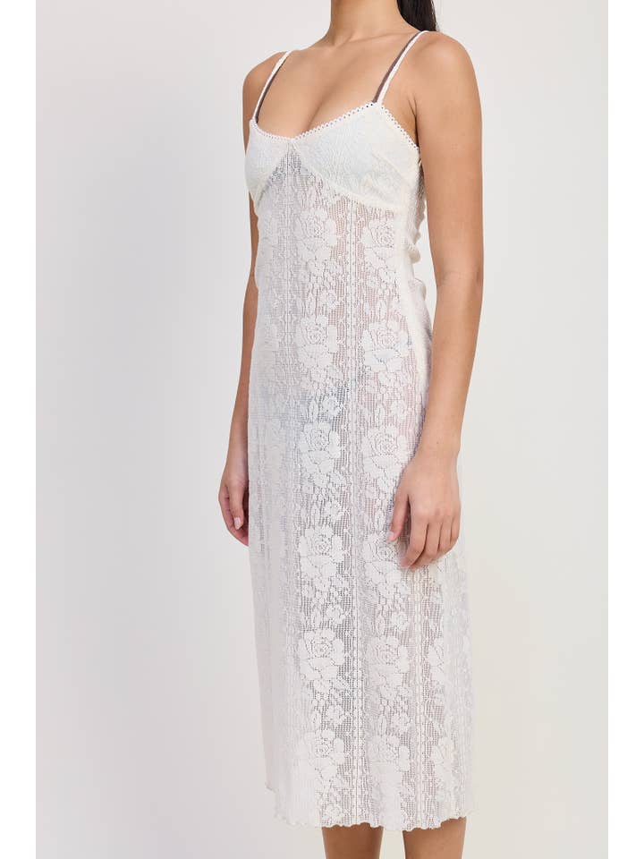 OFF WHITE SPAGHETTI STRAP LACE MIDI DRESS for wholesale on Faire