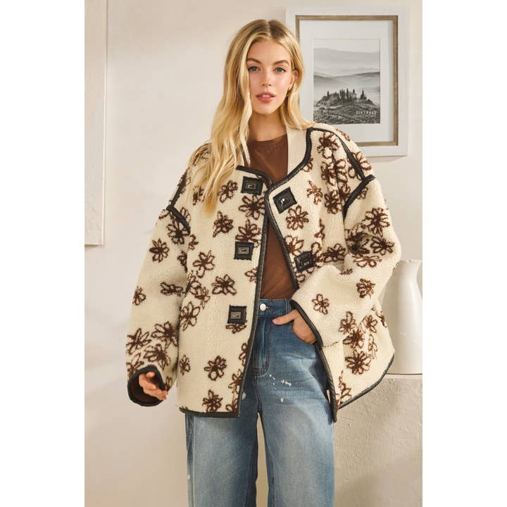 OVERSIZED FLORAL FRONT BUTTON METAL CLASPS JACKET for wholesale by Oli&Hali