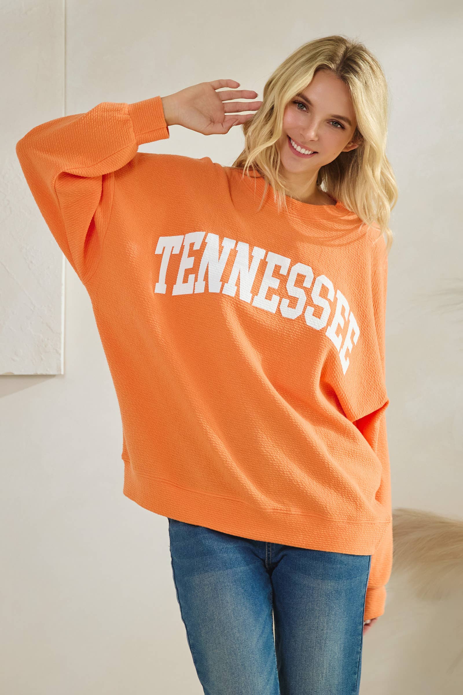 Tres Bien, Inc - Wholesale Tunic - Women's - T-42083-"TENNESSEE" CLOUDY KNIT LONG SLEEVE GRAPHIC TOP11