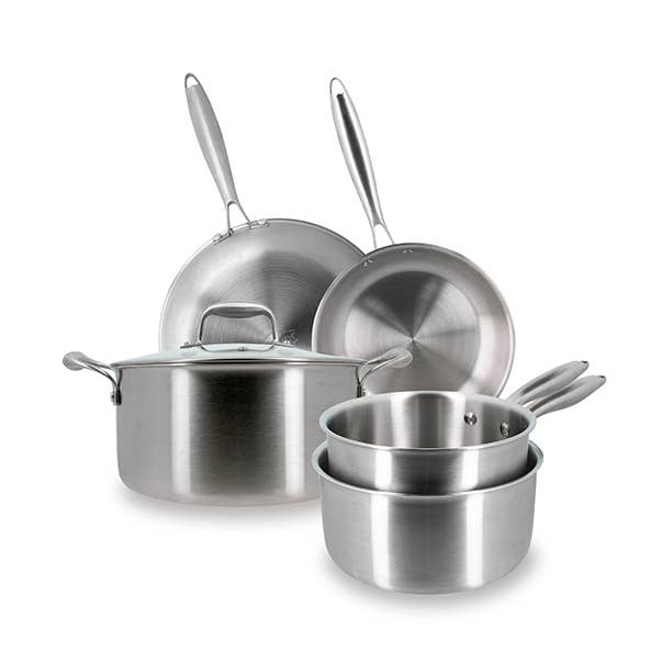 Menastyl - Wholesale Pot & Pan Set - Set of 5 trinox stainless steel pieces0