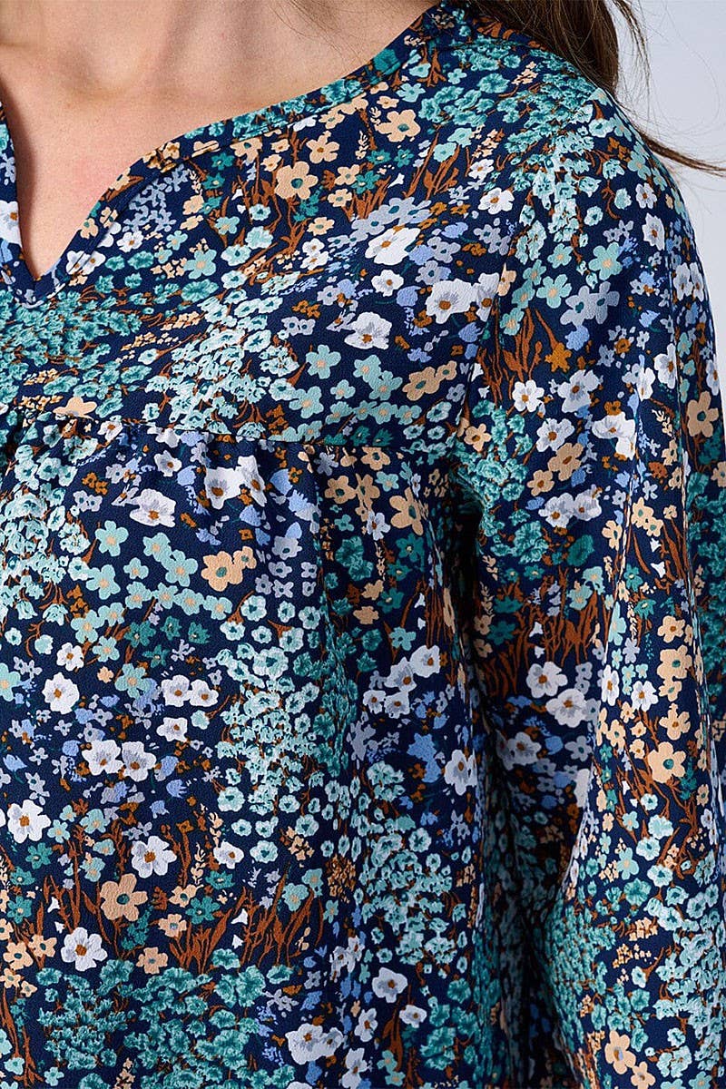 ROUSSEAU - Wholesale Blouse - Women's - LONG SLEEVES V-NECK FLORAL BLOUSE7