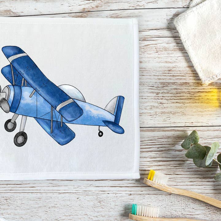 MerikaArt - Wholesale Wash Cloth - Vintage Blue Biplane Washcloth2