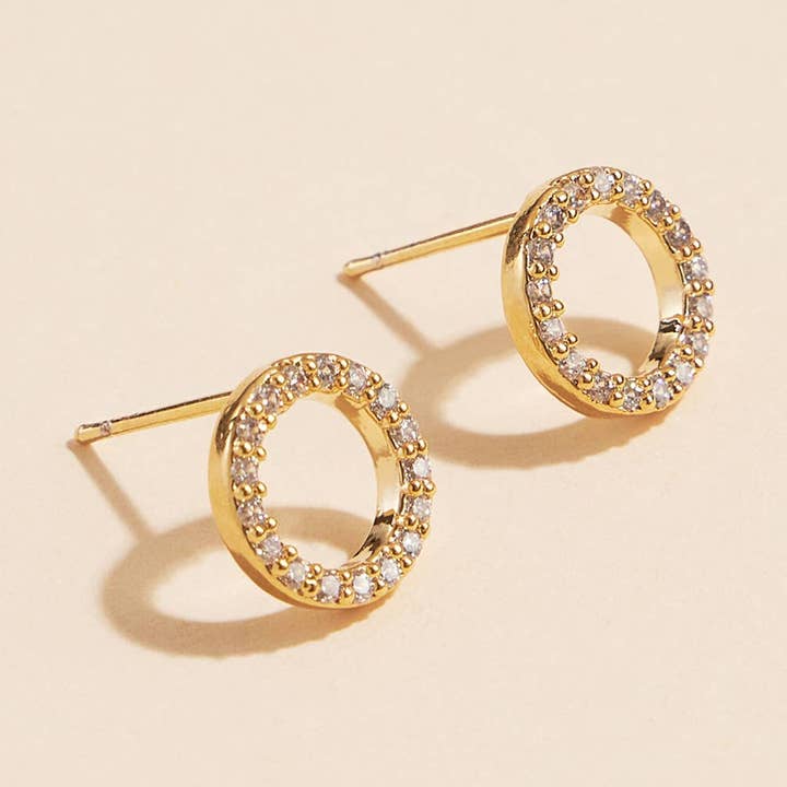 CZ 18K Gold Dip Round Stud Earrings for wholesale by Frem