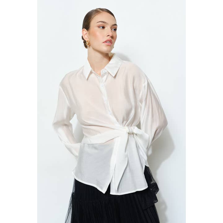 Classic Collar Button Down Side Knot Shirt Top for wholesale by INA