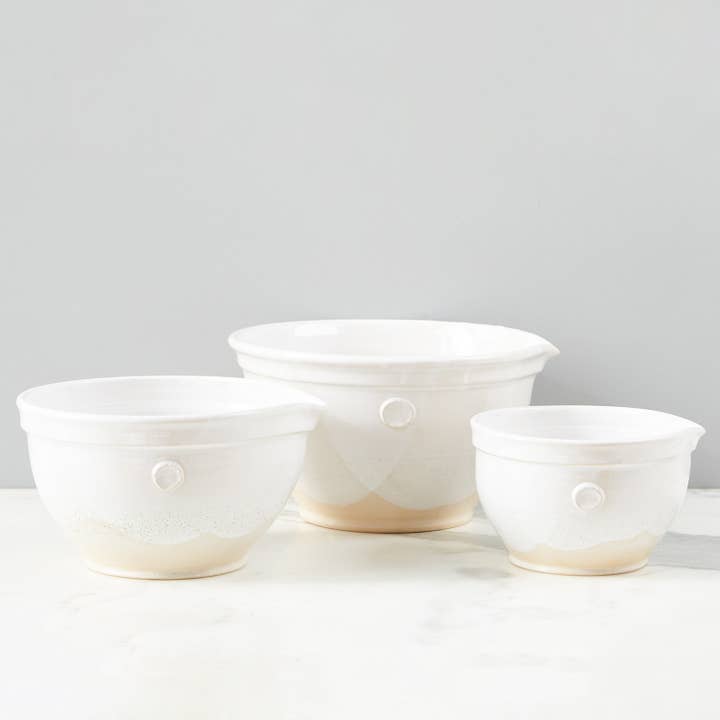 White Artisanal Handthrown Ceramic Mixing Bowl with Spout for wholesale by etúHOME