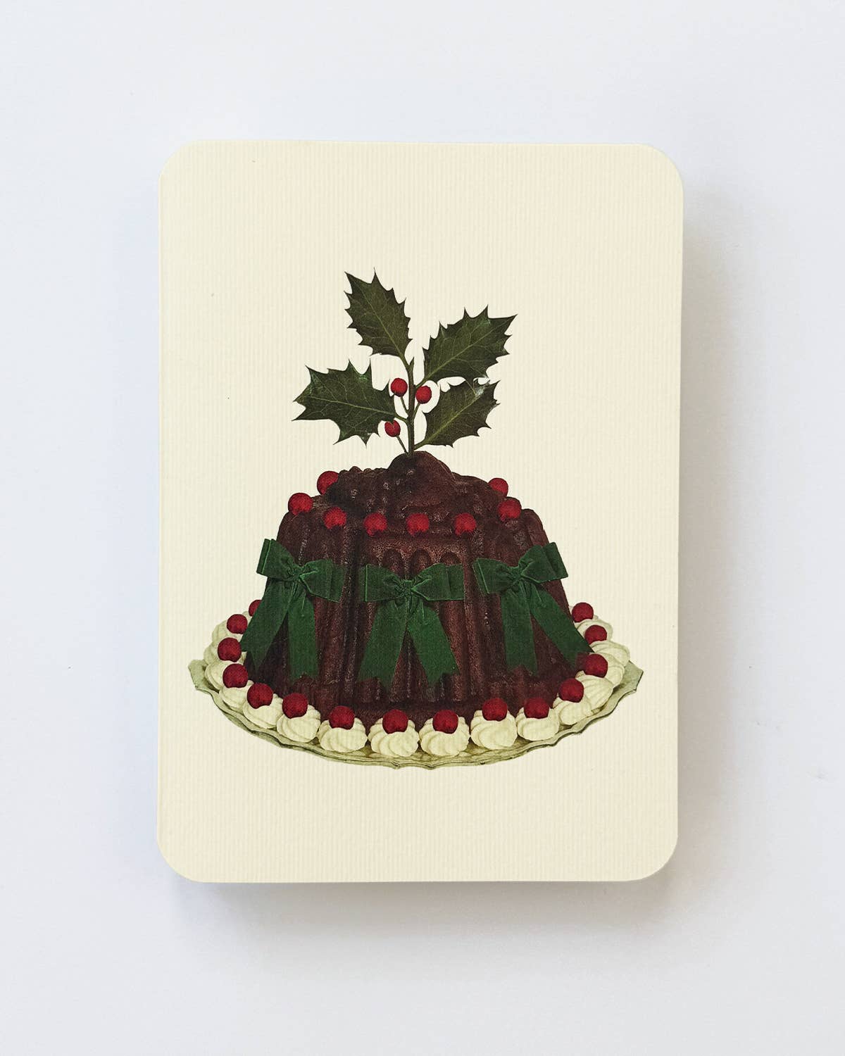 Canonbury Press – wholesale Christmas card – Christmas Plum Pudding Green Bows Greeting Card | Luxury3