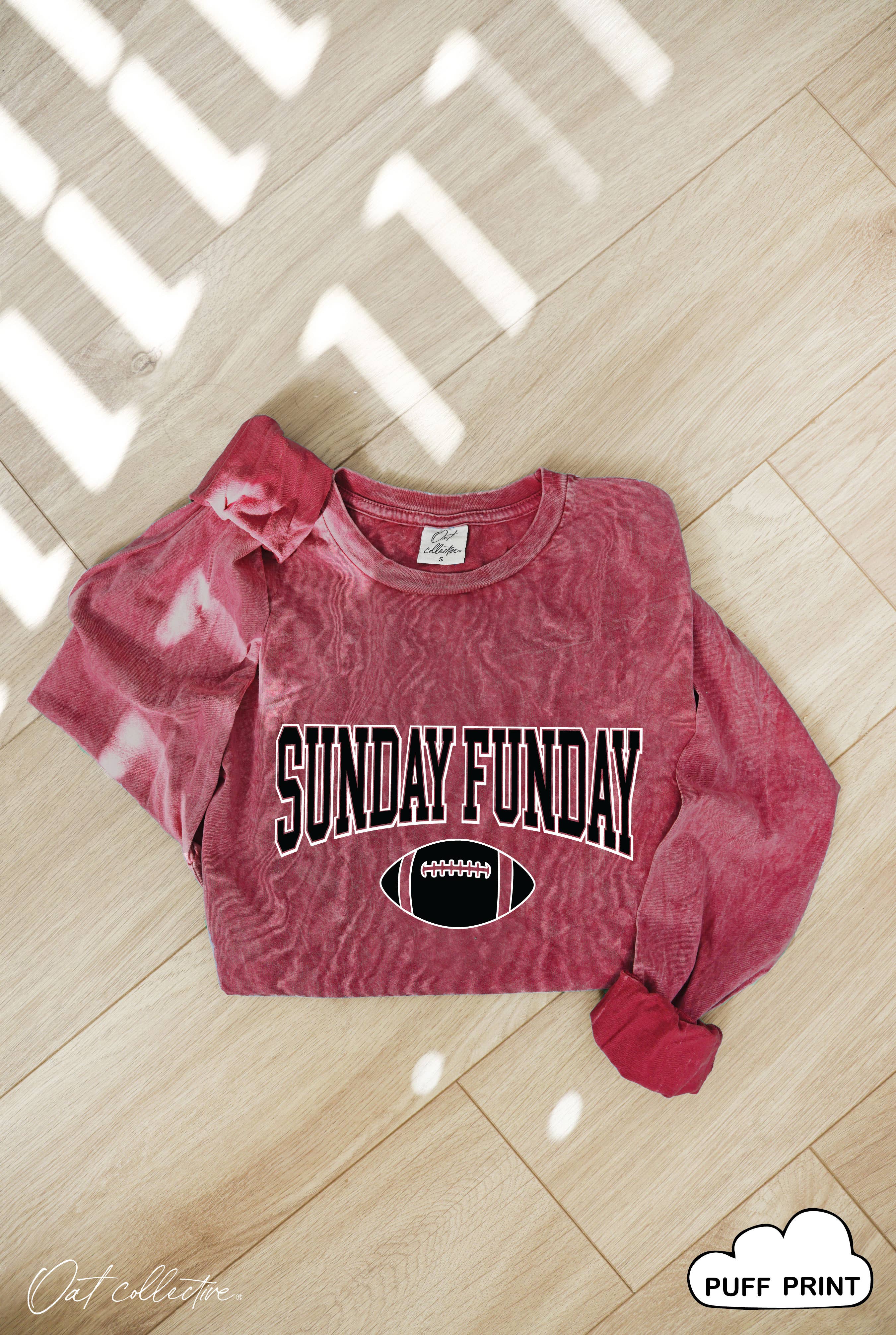 OAT COLLECTIVE - Wholesale Screen Printed T-Shirt - Women's - SUNDAY FUNDAY Mineral Washed Long Sleeve Graphic1