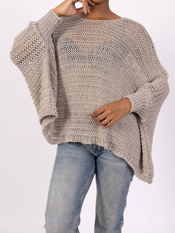 Large Knit Batwing Sleeve Sweater with Lurex in Viscose for wholesale by L'Emotion