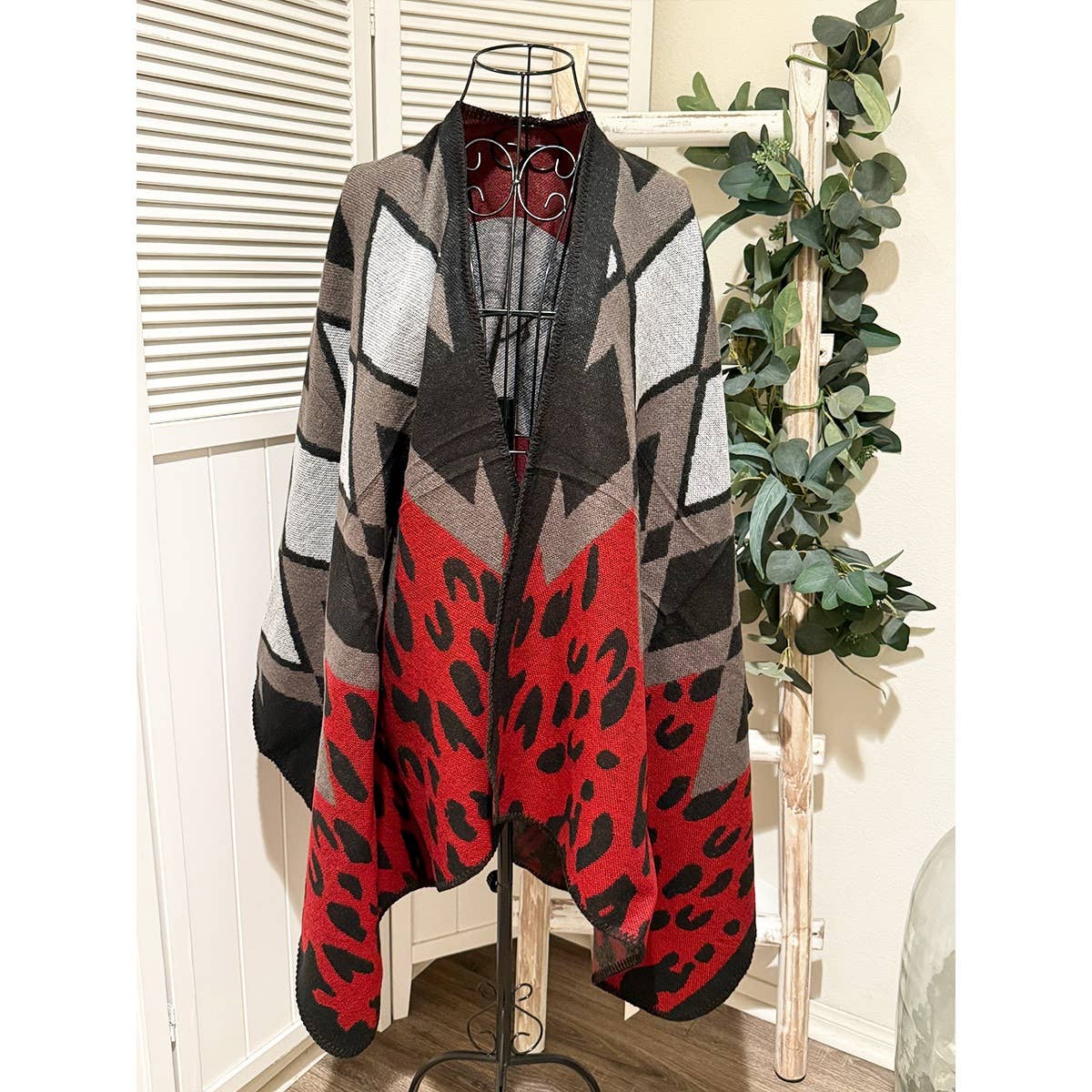 Love and Repeat - Wholesale Poncho - Women's - Leopard Mixed Pattern Cozy Poncho0