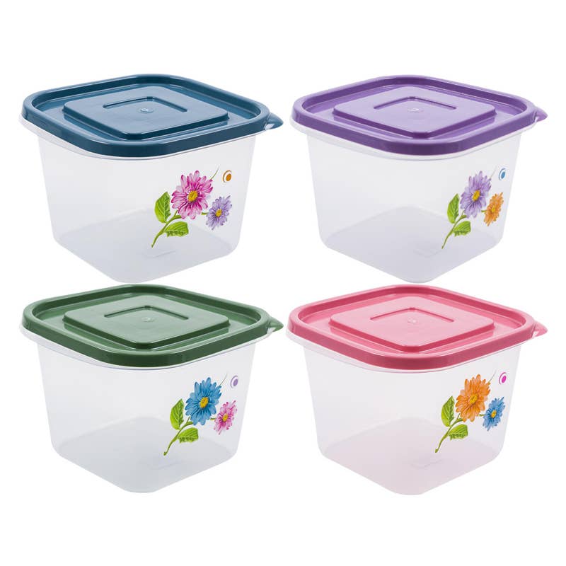 Deluxe Import Trading - Wholesale Food Storage Container - Container- 101oz- Flower Print- 4 Assortments0