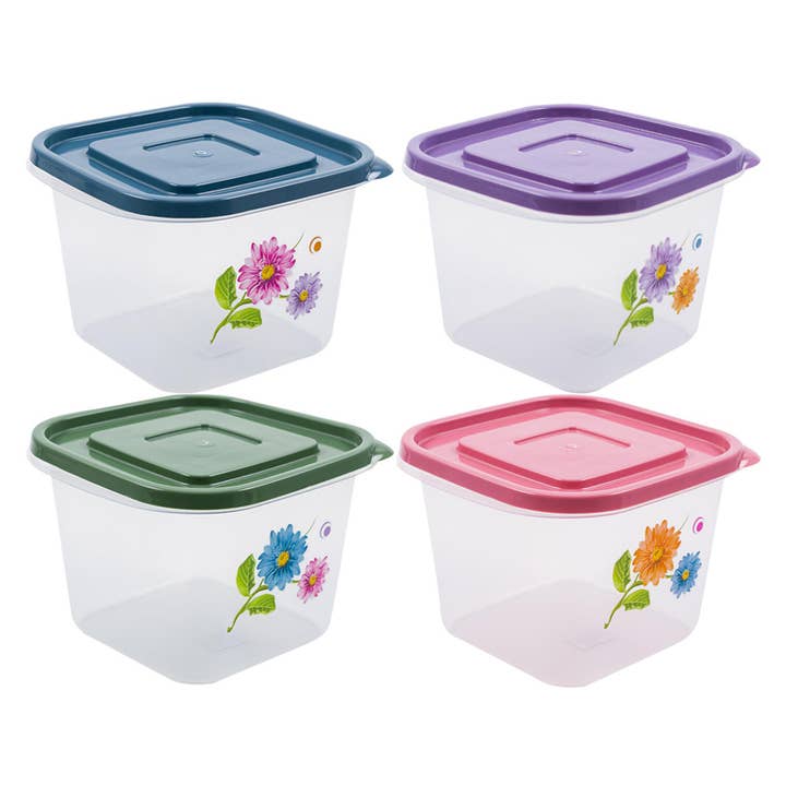 Deluxe Import Trading - Wholesale Food Storage Container - Container- 101oz- Flower Print- 4 Assortments