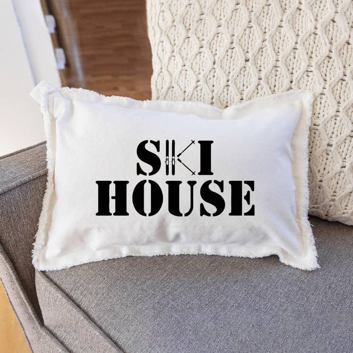 Black Ski House Lumbar Pillow for wholesale by Rustic Marlin