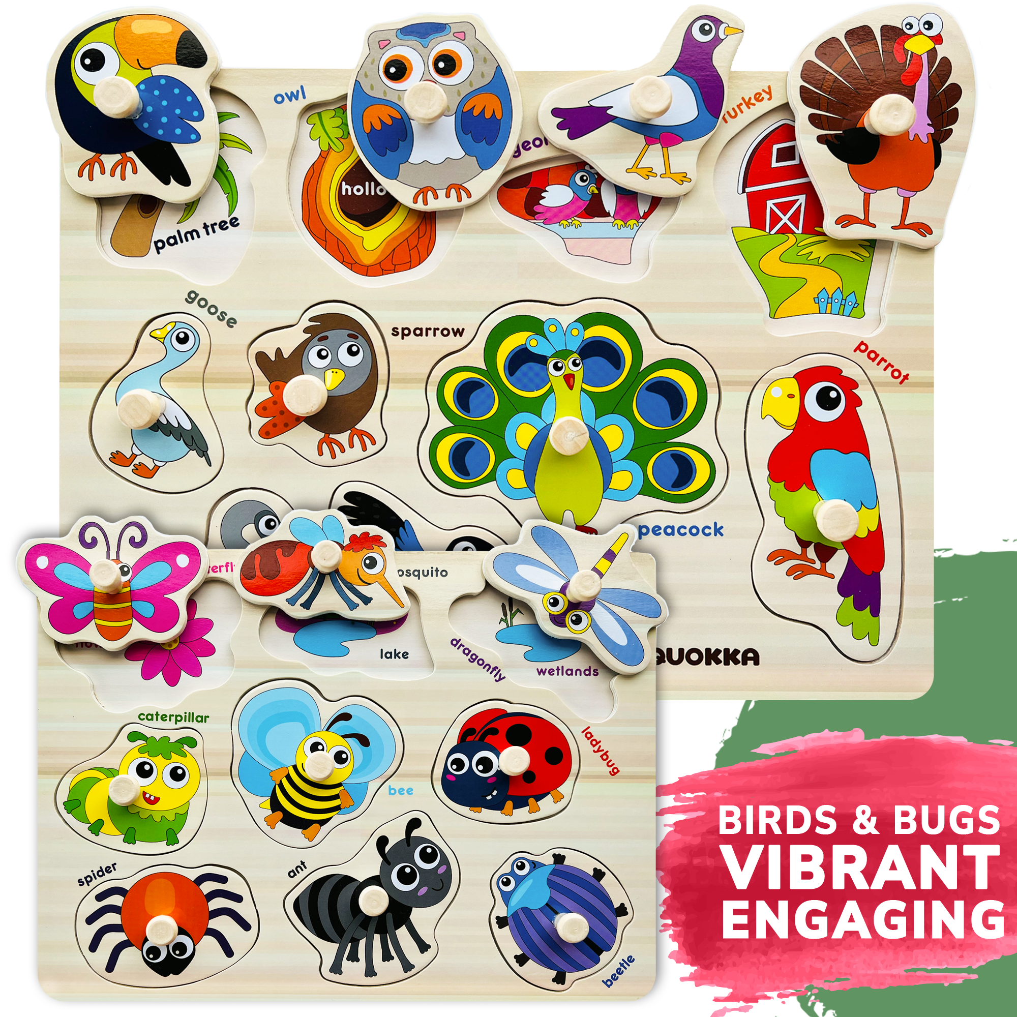 QUOKKA - Wholesale Puzzle - Kids - Learning Wooden Puzzles for Toddlers on a Rack | set of 63