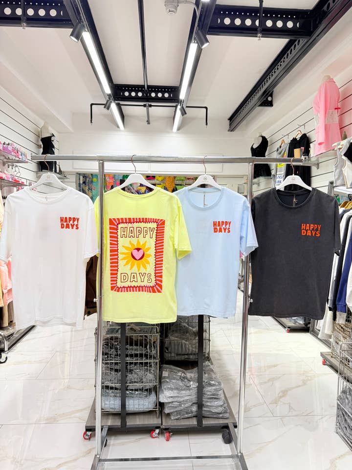 Round neck cotton t-shirt with Happy Days print for wholesale by Chilli Girl Collection