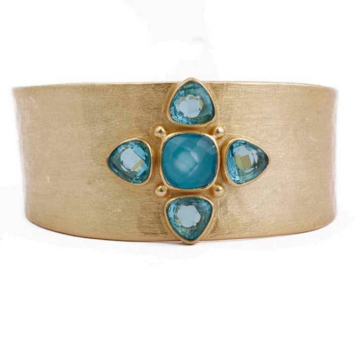 Cuff Brushed Gold with blue cross for wholesale by Weisinger Designs