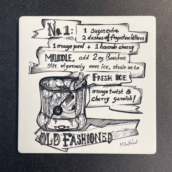 Old Fashioned Cocktail Coaster Set for wholesale by KLoRebel Art Co.
