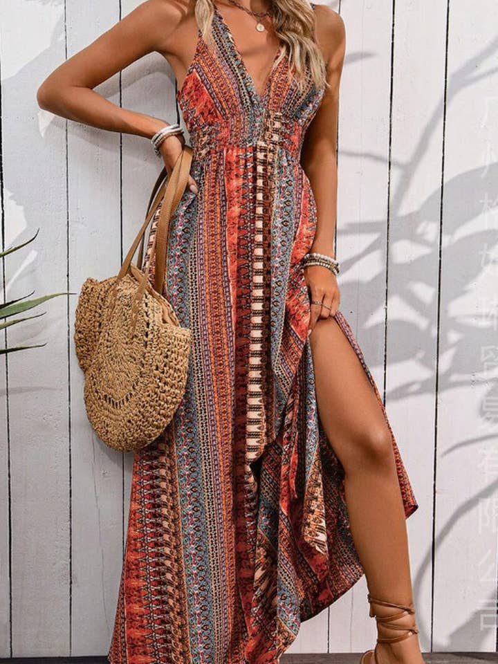 NINEXIS - Wholesale Dress - Women's - CWDHL0947_SUMMER V-NECK BOHEMIAN LONG DRESS3