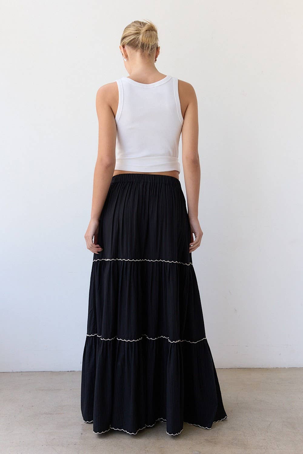 Black Embroidery Tiered Maxi Skirt - RS1032 for wholesale on Faire6