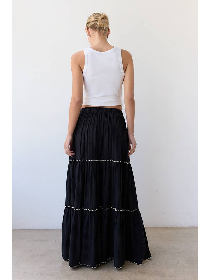 Black Embroidery Tiered Maxi Skirt - RS1032 for wholesale on Faire6