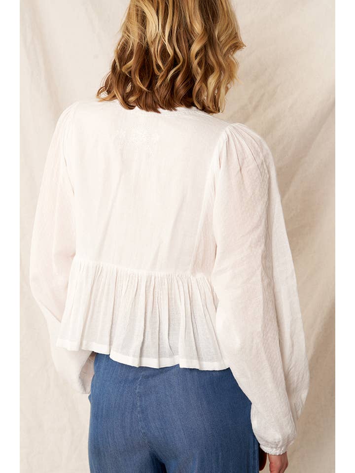 En Crème - Wholesale Blouse - Women's - Long Sleeve Peplum Top with Embroidery Detail18