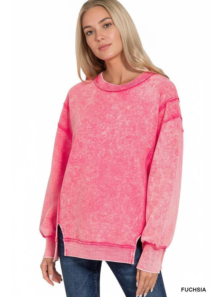 42POPS - Wholesale Sweatshirt - Women's - ,.SI-28084 Plus Acid Wash F/Terry Exposed Seam Sweatshirt11