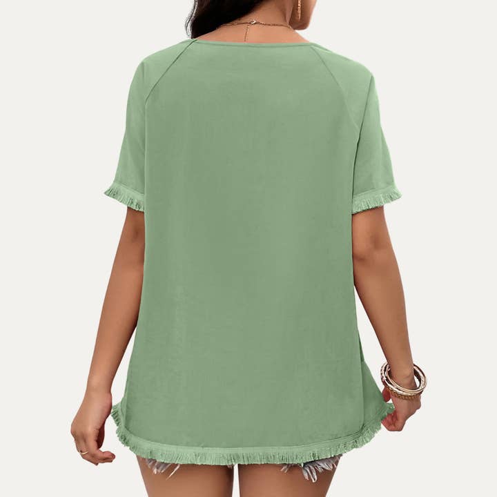 The Moment Collection - Wholesale Tunic – Women’s - Relaxed and Chic Fringe Short Sleeve Oversized Top3
