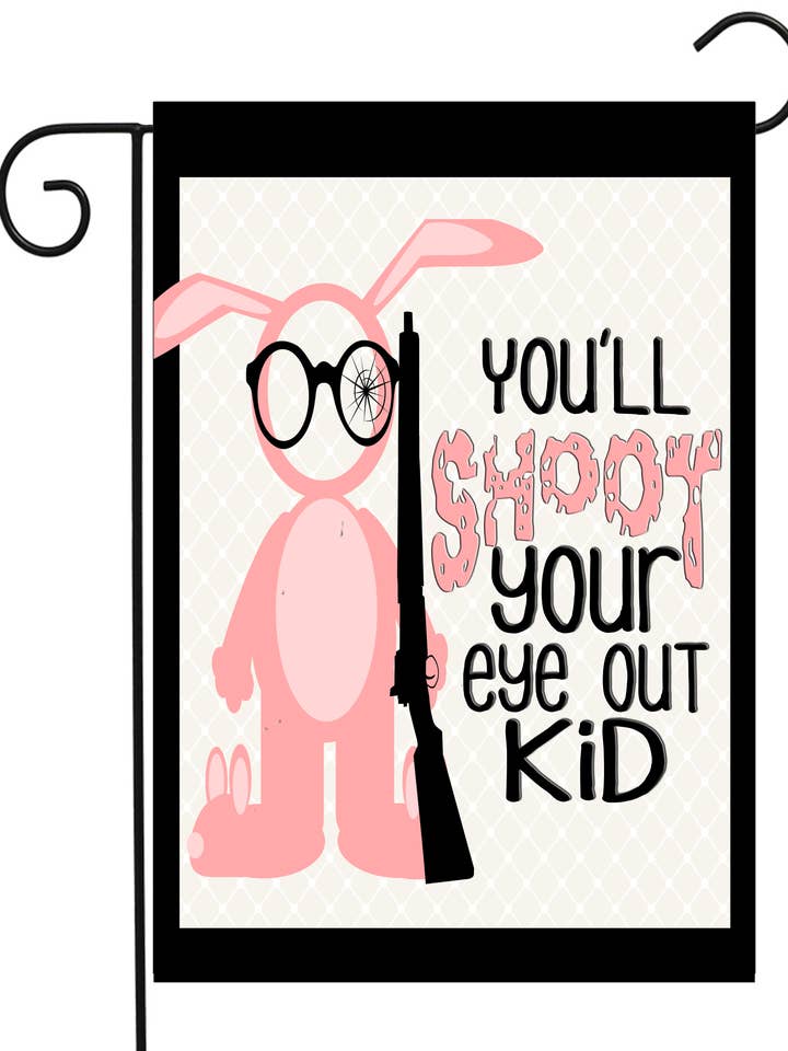 Bandiera da giardino You'll Shoot Your Eye Out Rabbit Suit #G2354 per la vendita all'ingrosso da parte di Happy Cow Lawn Decor