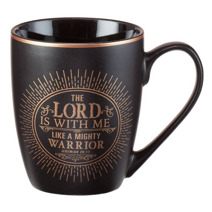 Mug Black The Lord Is With Me Jer. 20:11 for wholesale by Christian Art Gifts