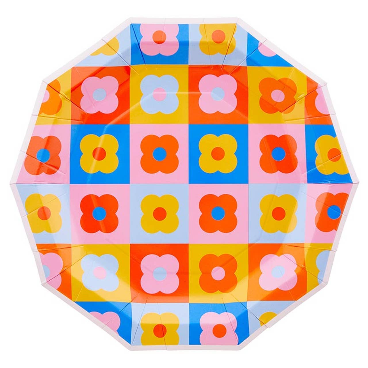 Angle - Wholesale Disposable Plate - Decagon Paper Plates - Retro Flowers0