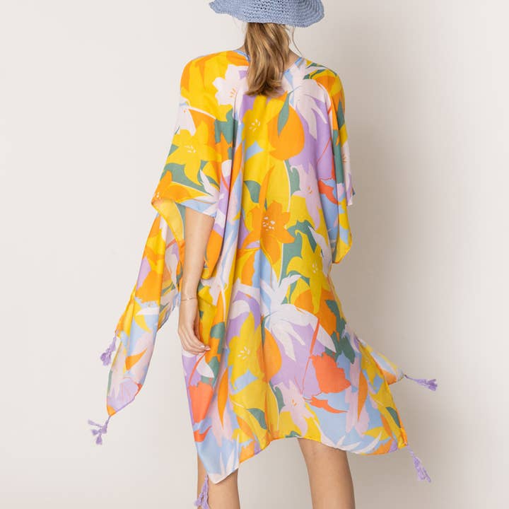 Kimono multicolor con estampado floral y borlas para venta al por mayor de Fashion City
