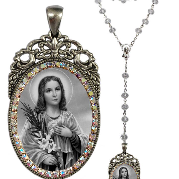 MariaSantissimaShop - Vendita all'ingrosso Collana con ciondolo/pendaglio - Goretti (Santa Maria) — Rosario Patrona delle vittime dello stupro; Vittime del crimine; Adolescenti; Giovani Moderni e Bambini di Maria - Gioielli fatti a mano