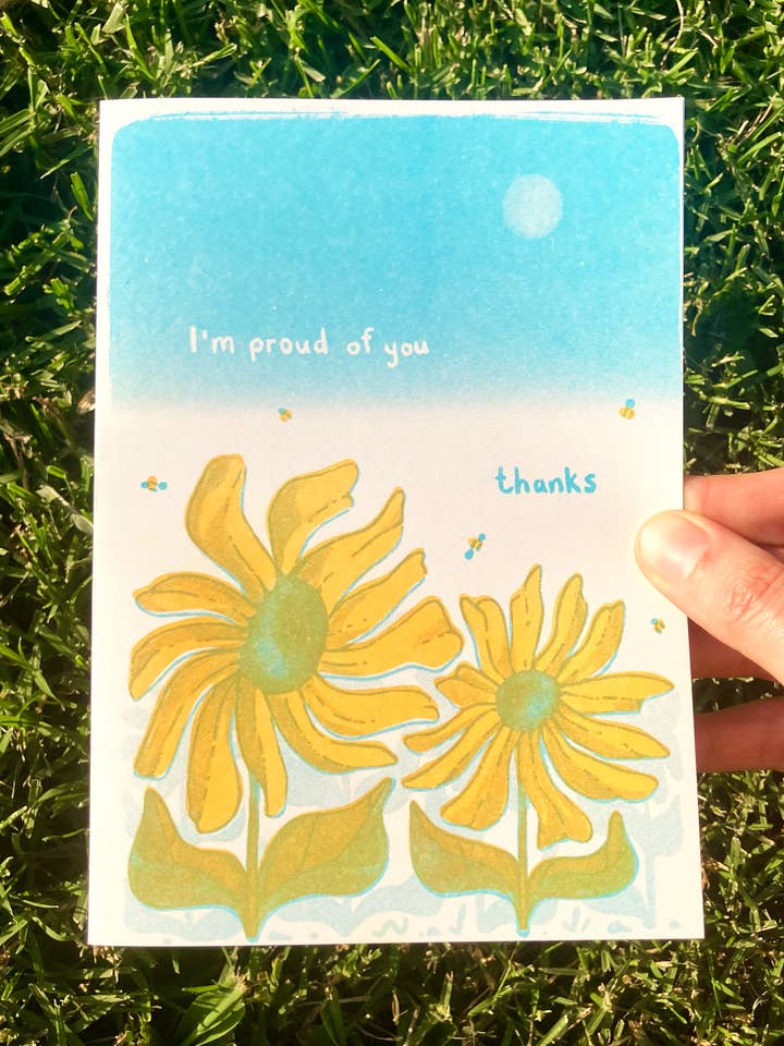 Risograph Sunflower I'm Proud of You Card for wholesale by Sunflower Studio