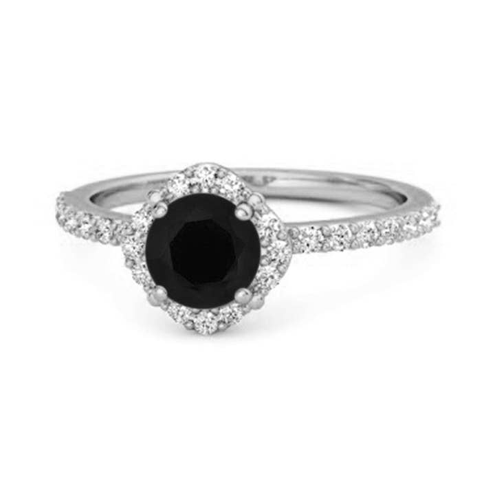 Sort Spinel Rund Halo Pavé Solitaire Ring - Sterlingsølv for engroshandel hos Star Joya