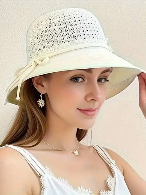 ( #048 ) chapeau de soleil avec détails en dentelle et nœud décoratif pour la vente par Jewelry Max