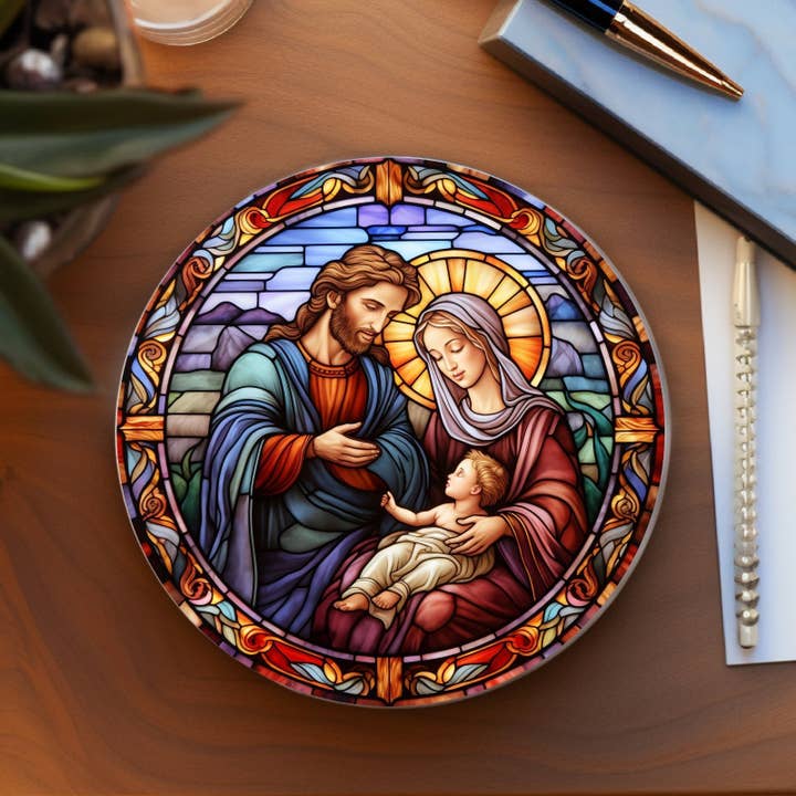 Fernville Creations - Wholesale Coasters - Ceramic Nativity Scene Coaster with Stained Glass Design