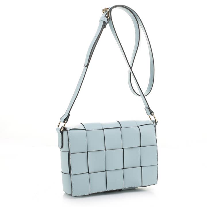 XB20229 Woven Lattice Crossbody Flap Bag for wholesale by Isabelle Handbags