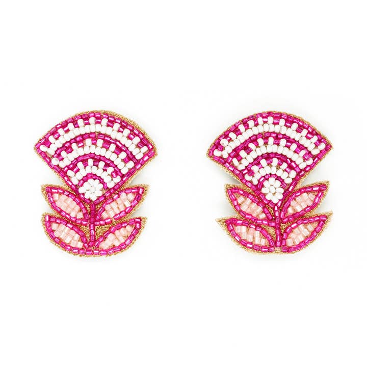 Beth Ladd Collections - Wholesale Dangle Earrings - Block Print Flower Earrings in Fuchsia0