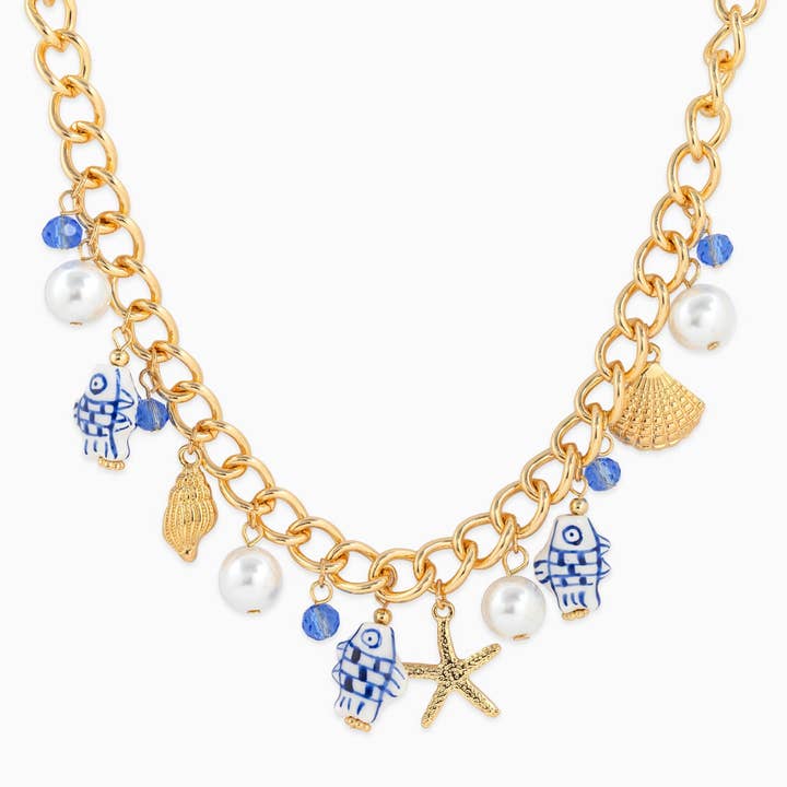 Sessori - Vente Colliers à pendentif - Collier avec pendentif poisson bleu marine en céramique Sea Life