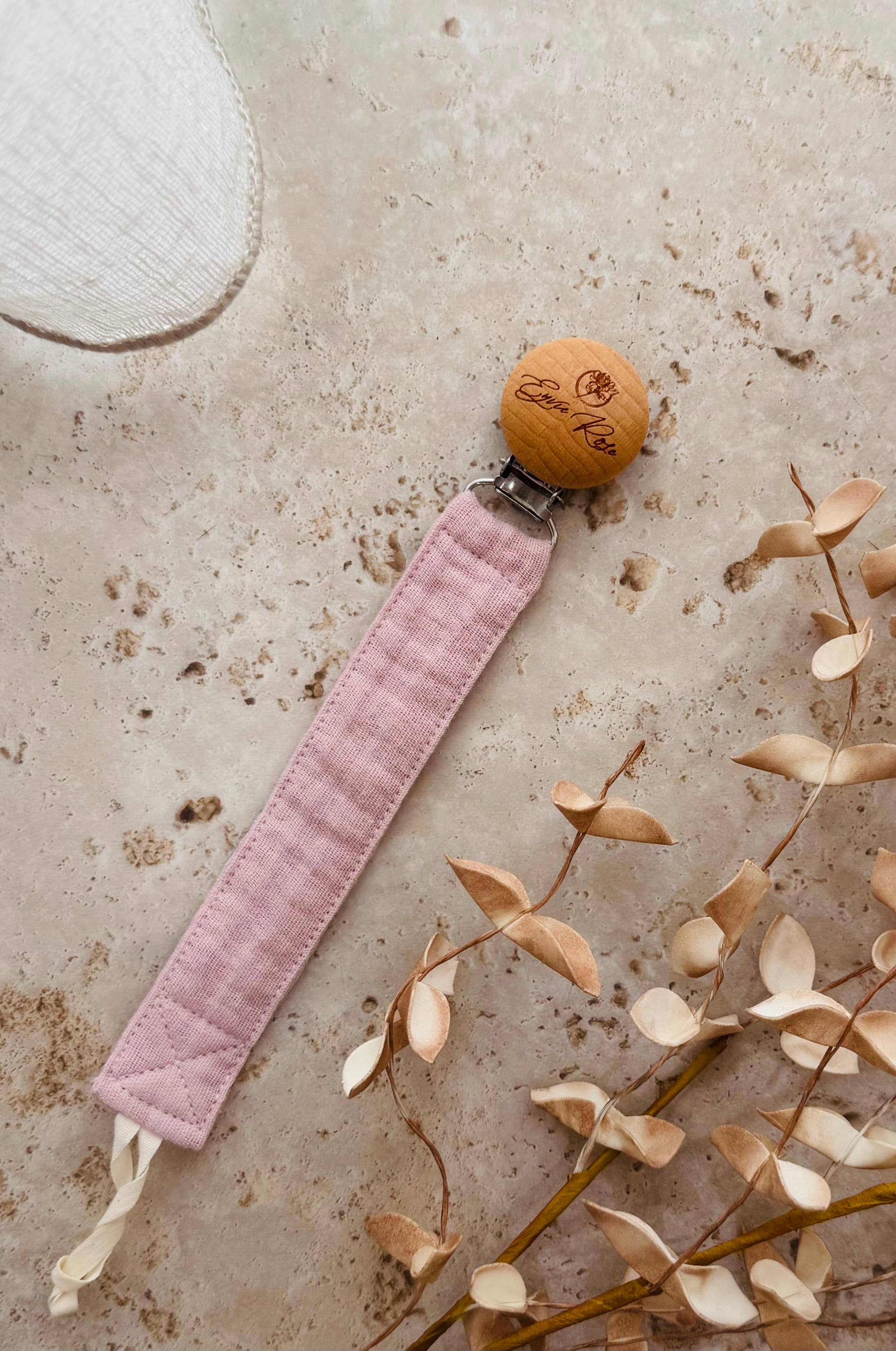 Eyvie Rose - Wholesale Pacifier Clip - Baby - Cotton & Beech Wood Dummy Clip2