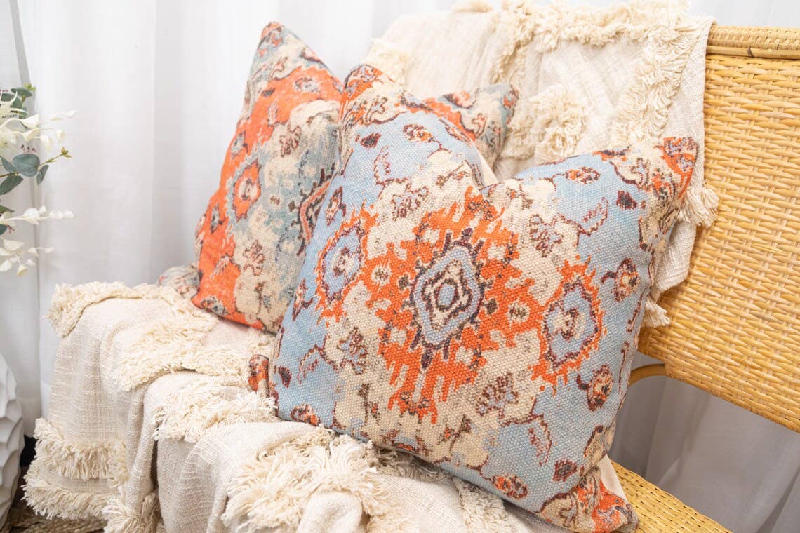 Glamthread - Wholesale Throw pillow cover - Linen Connections Moroccan Tassels Cushion Cover - Blue Mix1