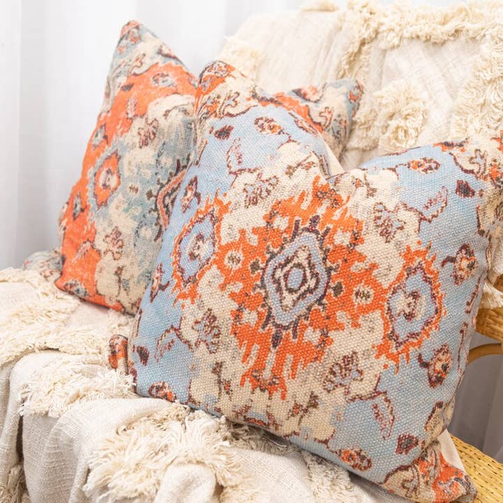 Glamthread – wholesale Throw pillow cover – Linen Connections Moroccan Tassels Cushion Cover - Blue Mix1