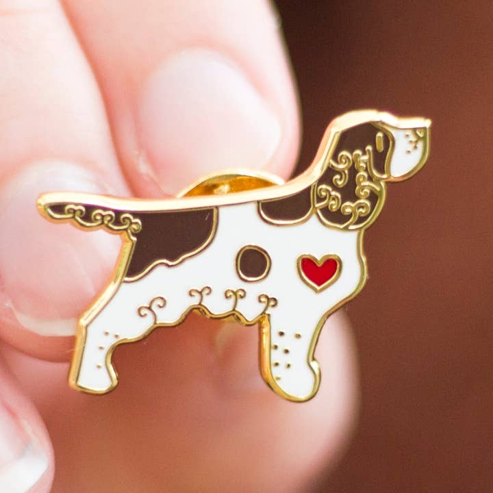 Springer Spaniel Enamel Pin Badge-Choice of 2 Breed Colours for wholesale by Ren and Thread